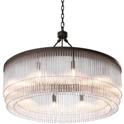 Casa Padrino lámpara de araña de lujo bronce Ø 90 x A. 61 cm - Lámpara de araña redonda de metal con elegantes varillas de vidrio - Lámpara de Araña de Hotel y Restaurante