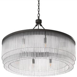 Casa Padrino lámpara de araña de lujo bronce Ø 90 x A. 61 cm - Lámpara de araña redonda de metal con elegantes varillas de vidrio - Lámpara de Araña de Hotel y Restaurante