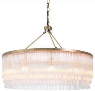 Casa Padrino lustre de luxe laiton Ø 90 x H. 61 cm - Lustre rond en métal avec d'élégantes tiges de verre - Lustre pour Hôtel et Restaurant