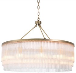 Casa Padrino luxury chandelier brass Ø 90 x H. 61 cm - Round metal chandelier with elegant glass rods - Hotel & Restaurant Chandelier