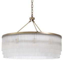 Casa Padrino luxury chandelier brass Ø 90 x H. 61 cm - Round metal chandelier with elegant glass rods - Hotel & Restaurant Chandelier