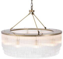Casa Padrino luxury chandelier brass Ø 90 x H. 61 cm - Round metal chandelier with elegant glass rods - Hotel & Restaurant Chandelier