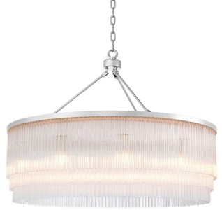 Casa Padrino lustre de luxe argent Ø 90 x H. 61 cm - Lustre rond en métal avec d'élégantes tiges de verre - Lustre pour Hôtel et Restaurant