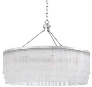 Casa Padrino Luxus Kronleuchter Silber Ø 90 x H. 61 cm - Runder Metall Kronleuchter mit eleganten Glasstäben - Hotel & Restaurant Kronleuchter