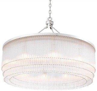 Casa Padrino Luxus Kronleuchter Silber Ø 90 x H. 61 cm - Runder Metall Kronleuchter mit eleganten Glasstäben - Hotel & Restaurant Kronleuchter