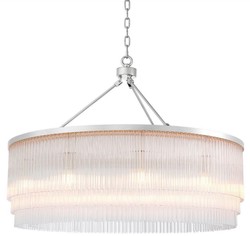 Casa Padrino lámpara de araña de lujo plata Ø 90 x A. 61 cm - Lámpara de araña redonda de metal con elegantes varillas de vidrio - Lámpara de Araña de Hotel y Restaurante