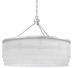 Casa Padrino lámpara de araña de lujo plata Ø 90 x A. 61 cm - Lámpara de araña redonda de metal con elegantes varillas de vidrio - Lámpara de Araña de Hotel y Restaurante