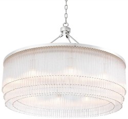 Casa Padrino lámpara de araña de lujo plata Ø 90 x A. 61 cm - Lámpara de araña redonda de metal con elegantes varillas de vidrio - Lámpara de Araña de Hotel y Restaurante