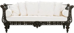 Casa Padrino divano barocco di lusso marrone scuro / bianco 212 x 87 x A. 77 cm - Divano in forgiato a mano con cuscini - Divano Soggiorno - Divano da Giardino - Divano Patio - Mobili Barocchi