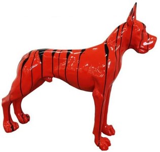 Casa Padrino décoration figure design chien Dogue Allemand rouge / noir 125 x H. 110 cm - Sculpture décorative grandeur nature - Figurine animalière résistante aux intempéries