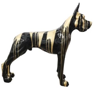 Casa Padrino décoration figure design chien Dogue Allemand noir / or 125 x H. 110 cm - Sculpture décorative grandeur nature - Figurine animalière résistante aux intempéries