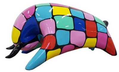 Casa Padrino figurine décorative design taureau coloré 50 x H. 25 cm - Sculpture décorative résistante aux intempéries - Décoration Salon - Décoration Jardin - Décoration di Design 