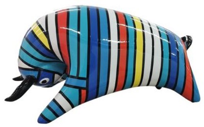 Casa Padrino figurine décorative design taureau rayé coloré 50 x H. 25 cm - Sculpture décorative résistante aux intempéries - Décoration Salon - Décoration Jardin - Décoration di Design 