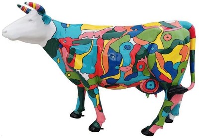 Casa Padrino sculpture design de jardin vache coloré 210 x 55 x H. 147 cm - Énorme figurine décorative résistante aux intempéries - Figurine animalière grandeur nature