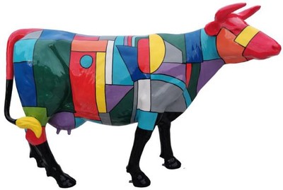 Casa Padrino sculpture design de jardin vache coloré 210 x 55 x H. 147 cm - Figurine animalière grandeur nature - Énorme figurine décorative résistante aux intempéries