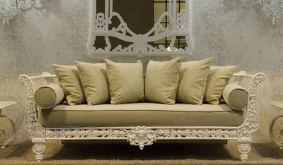 Handgeschmiedetes Luxus Barock Schmiedeeisen Sofa Weiß Hellgrün Hand Forged Luxury Baroque Wrought Iron Sofa White Light Green