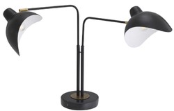 Casa Padrino lámpara de mesa de diseño negro / latón antiguo 95 x 20 x A. 57 cm - Elegante lámpara de escritorio estilo años 50 - Luces de Lujo