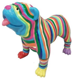 Casa Padrino figurine décorative design chien bouledogue rayé multicolore 90 x H. 74 cm - Sculpture décorative résistante aux intempéries - Décoration Salon - Décoration Jardin - Décoration di Design 