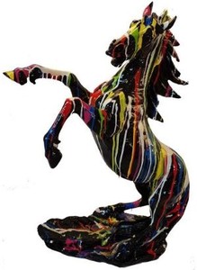 Casa Padrino figurine décorative design Cheval Sauvage noir / multicolore H. 92 cm - Sculpture décorative résistante aux intempéries - Décoration de salon - Décoration de jardin - Figurine de décoration
