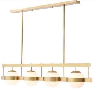 Casa Padrino lustre de luxe laiton antique / blanc 140 x 22 x H. 30 cm - Lustre moderne en métal avec abat-jour en verre rond - Collection de Luxe