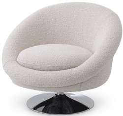 Casa Padrino sillón giratorio de lujo crema brillante / plata 84 x 88 x A. 73 cm - Sillón de Salón - Muebles de Lujo