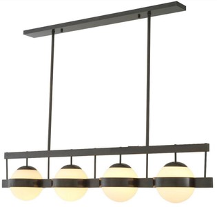 Casa Padrino lustre de luxe bronze / blanc 140 x 22 x H. 30 cm - Lustre moderne en métal avec abat-jour en verre rond - Collection de Luxe