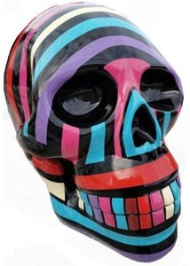 Casa Padrino figurine décorative design tête de mort noir / coloré 44 x 58 x H. 66 cm - Sculpture décorative résistante aux intempéries - Décoration Salon - Décoration Jardin