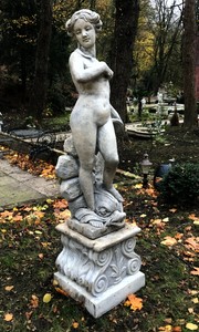 Escultura / estatua masiva de estilo anik pesado con delfín con base gris antiguo de Casa Padrino - figura de piedra escultura barroca de jardín - muy pesada -