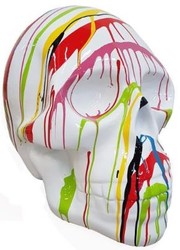 Casa Padrino figura decorativa de diseño calavera blanco / multicolor 44 x 58 x A. 66 cm - Escultura decorativa resistente a la intemperie - Escultura Decorativa de Diseño