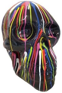 Casa Padrino figurine décorative design tête de mort noir / multicolore 44 x 58 x H. 66 cm - Sculpture décorative résistante aux intempéries - Décoration Salon - Décoration Jardin