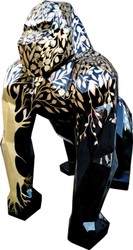 Casa Padrino designer decoration sculpture gorilla monkey with glitter look black / gold 118 x 78 x H. 128 cm - Deco Animal Figure - Huge Weatherproof Garden Decoration Figure Casa Padrino designer decoration sculpture gorilla monkey with glitter look black / gold 118 x 78 x H. 128 cm - Deco Animal Figure - Huge Weatherproof Garden Decoration Figure