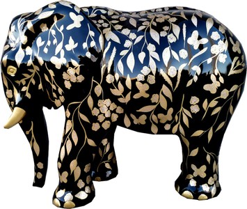 Casa Padrino sculpture décorative design éléphant avec optique des paillettes noir / or 90 x H. 70 cm - Figurine de décoration de jardin résistant aux intempéries - Accessoires Déco Casa Padrino sculpture décorative design éléphant avec optique des paillettes noir / or 90 x H. 70 cm - Figurine de décoration de jardin résistant aux intempéries - Accessoires Déco