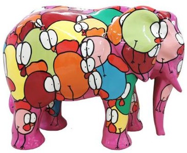 Casa Padrino sculpture décorative design éléphant rose / coloré 90 x H. 70 cm - Figurine de décoration de jardin résistant aux intempéries - Accessoires Déco