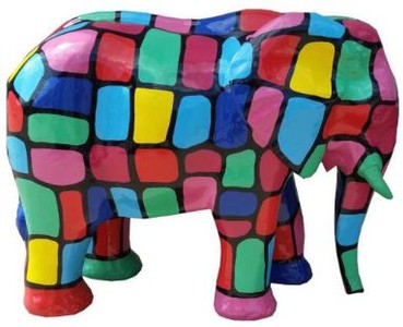 Casa Padrino sculpture décorative design éléphant multicolore 90 x H. 70 cm - Figurine de décoration résistant aux intempéries - Accessoires Déco