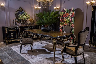 Casa Padrino luxury baroque dining room set silver / black / gold - 1 Dining Table & 6 Dining Chairs - Magnificent dining room furniture in baroque style