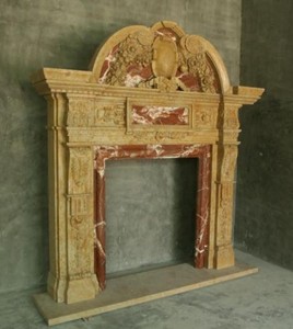 Casa Padrino luxury baroque fireplace surround beige / red 250 x 42 x H. 235 cm - Magnificent fireplace surround made of high quality marble - Baroque Furniture
