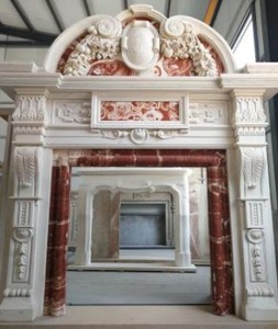 Casa Padrino luxury baroque fireplace surround white / red 208 x 38 x H. 243 cm - Magnificent fireplace surround made of high quality marble - Marble furniture in baroque style