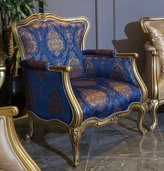Casa Padrino fauteuil baroque de luxe bleu / or 90 x 74 x H. 106 cm - Fauteuil de salon avec motif élégant - Mobilier de salon baroque

