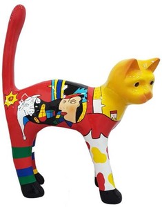 Casa Padrino figurine décorative chat multicolore H. 110 cm - Sculpture décorative résistante aux intempéries - Décoration Salon - Décoration Jardin - Décoration di Design 