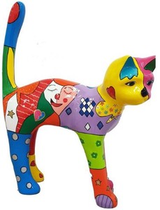 Casa Padrino figura decorativa gato colorido A. 110 cm - Escultura decorativa resistente a la intemperie - Decoración de Sala de Estar