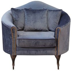 Luxus Barock Samt Wohnzimmer Sessel Blau Dunkelbraun Luxury Baroque Velvet Living Room Armchair Blue Dark Brown