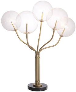 Casa Padrino luxury halogen table lamp antique brass / black Ø 55 x H. 80 cm - Dimmable metal table lamp with round glass lampshades and marble base - Luxury Collection