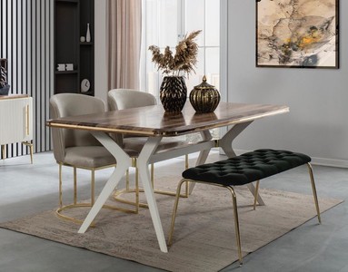 Casa Padrino set da pranzo Art Déco di lusso - 1 Tavolo da Pranzo e 4 Sedie da Pranzo e 1 Panca - Mobili da Pranzo Art Deco