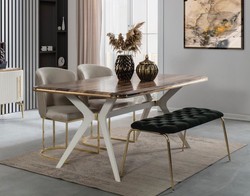 Luxus Art Deco Esszimmer Set Art Deco Esstisch 4 Stühle Sitzbank Art Deco Esszimmer Möbel Luxury Art Deco Dining Room Set Art Deco Dining Table 4 Chairs Bench Art Deco Dining Room Furniture