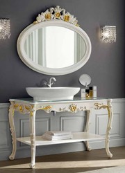 Casa Padrino conjunto de baño barroco de lujo marfil / oro - 1 Mesa de Lavado y 1 Espejo de Pared - Mueble de baño en estilo barroco - Noble y Magnífica
