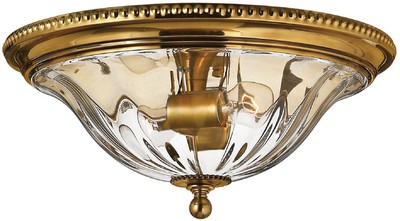 Casa Padrino baroque ceiling lamp brass Ø 41.3 x H. 19.1 cm - Elegant round ceiling lamp made of solid brass and glass lampshade - Baroque Furniture
