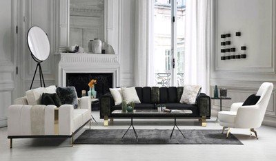 Casa Padrino Luxus Wohnzimmer Sofa mit verstellbarer Rückenlehne Weiß / Grau / Gold 223 x 93 x H. 76 cm - Wohnzimmer Möbel - Luxus Möbel