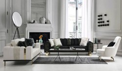 Casa Padrino sofá de salón de lujo con respaldo ajustable blanco / gris / oro 223 x 93 x A. 76 cm - Muebles de Salón - Muebles de Lujo
