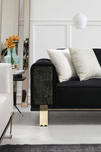 Casa Padrino Luxus Wohnzimmer Sofa mit verstellbarer Rückenlehne Schwarz / Gold 223 x 93 x H. 76 cm - Wohnzimmer Möbel - Luxus Möbel