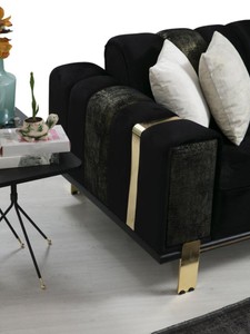 Casa Padrino Luxus Wohnzimmer Sofa mit verstellbarer Rückenlehne Schwarz / Gold 223 x 93 x H. 76 cm - Wohnzimmer Möbel - Luxus Möbel